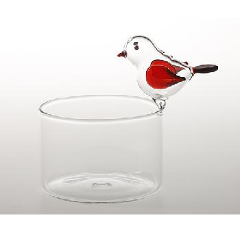 Blown bird glass - Coupelle et son inséparable oiseau